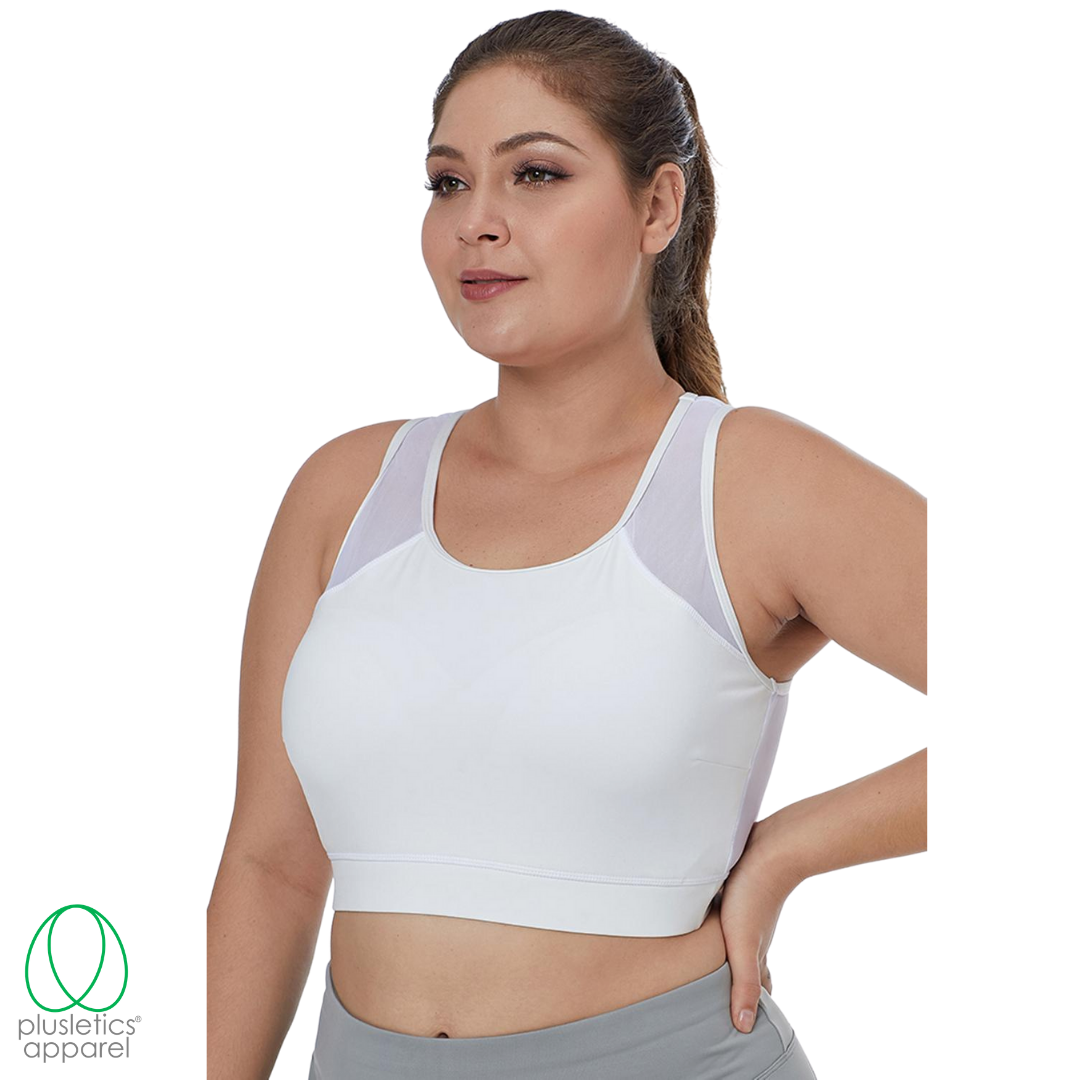 Mesh Back Plus Size Sports Bra - White – Plusletics® Apparel