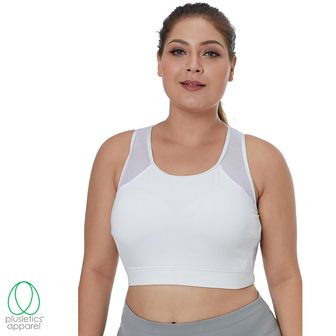 Mesh Back Plus Size Sports Bra - White – Plusletics® Apparel - Fitness Chick  Enterprises, Inc.