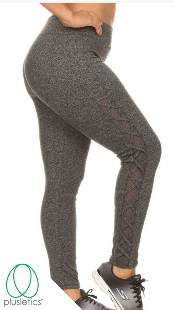 Grey Mesh Full-Length Leggings by Chandra Yoga & Active Wear